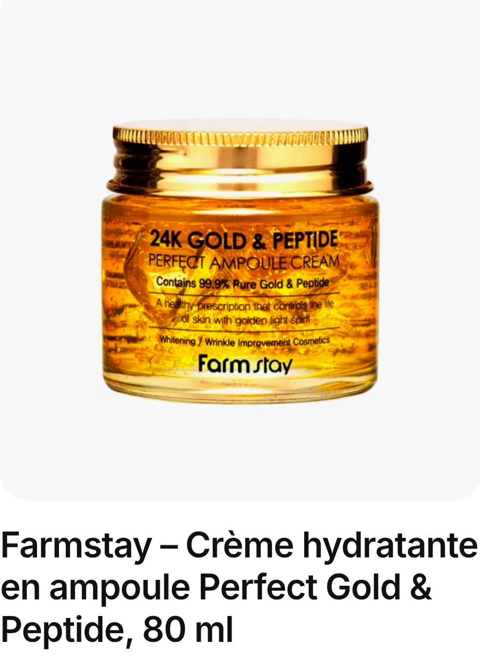 Farmstay – Crème hydratante en ampoule Perfect Gold & Peptide, 80 ml