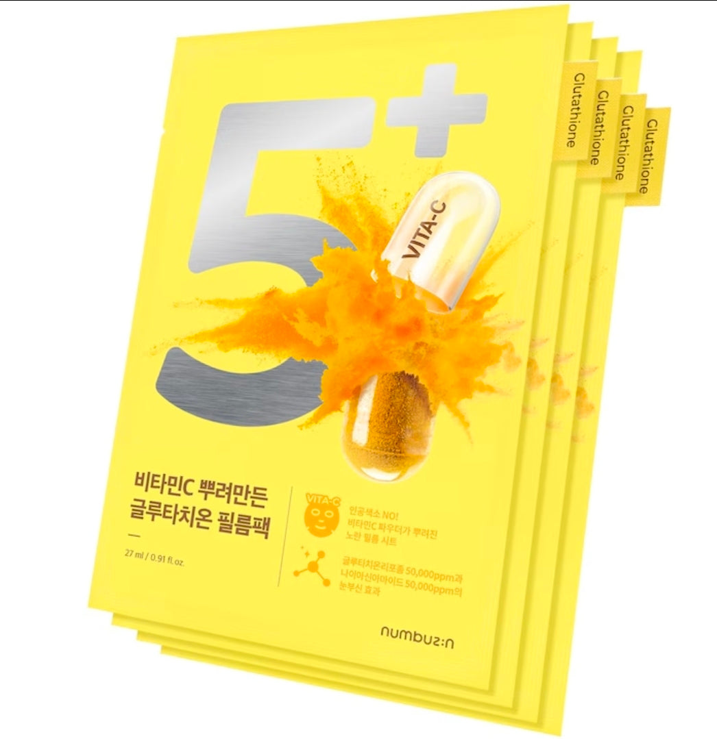 Numbuzin – Masque en tissu vitaminé n° 5, 1 boîte, 5 masques de 27 ml chacun