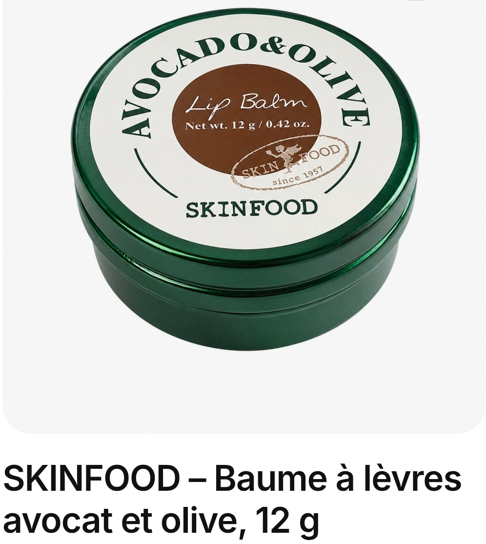 SKINFOOD – Baume à lèvres avocat et olive, 12 g