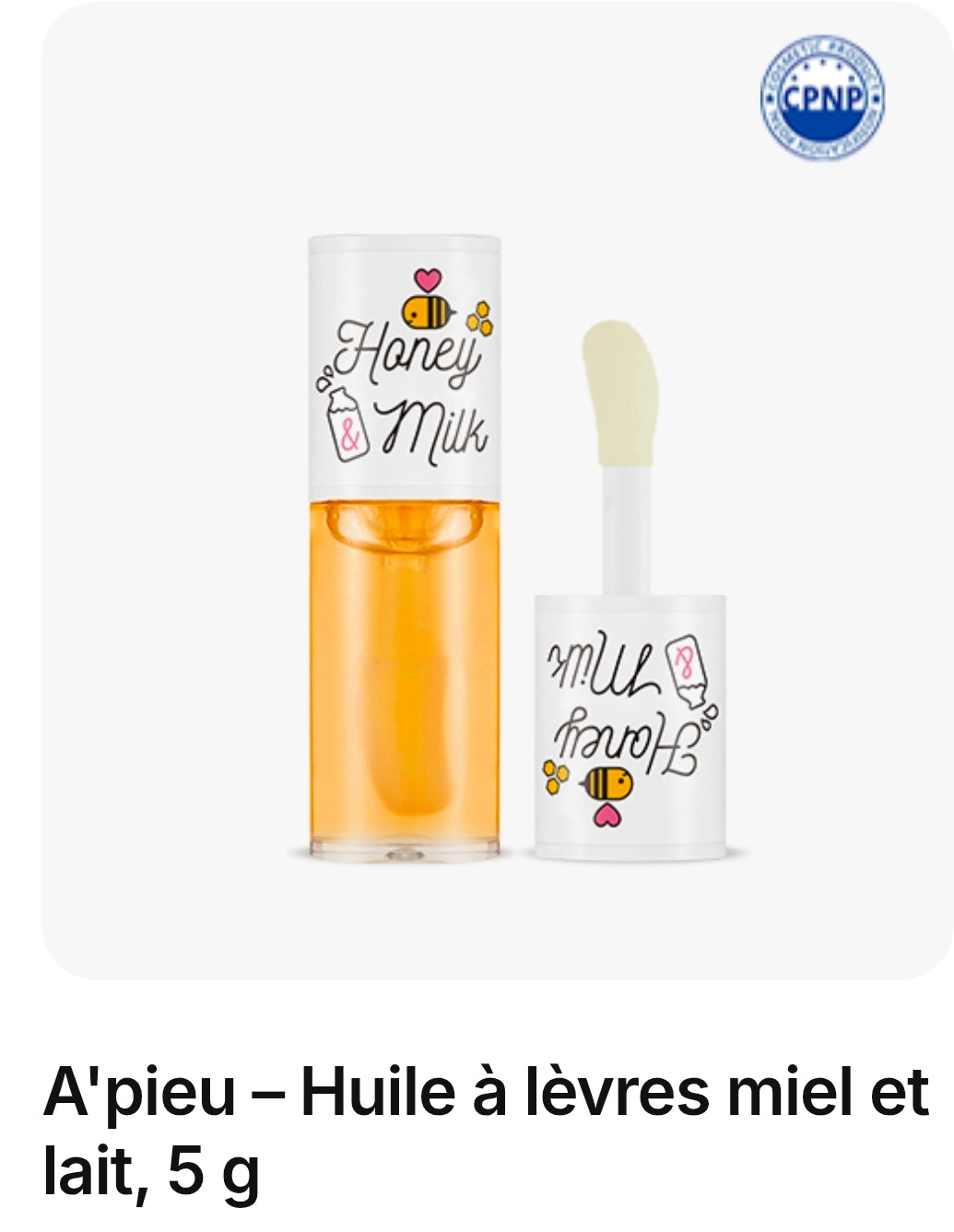 A'pieu – Huile à lèvres miel et lait, 5 g