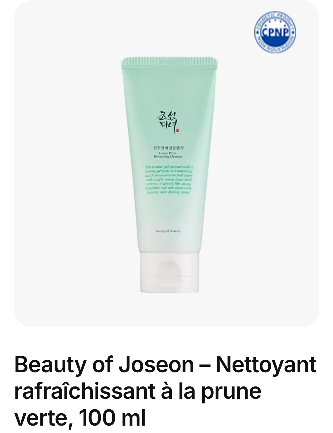 Beauty of Joseon – Nettoyant rafraîchissant à la prune verte, 100 ml