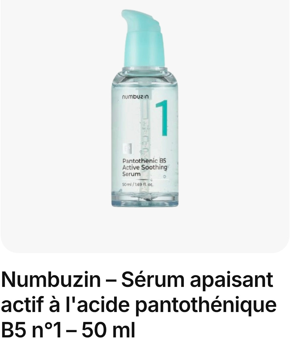 Numbuzin – Sérum apaisant actif à l'acide pantothénique B5 n°1 – 50 ml