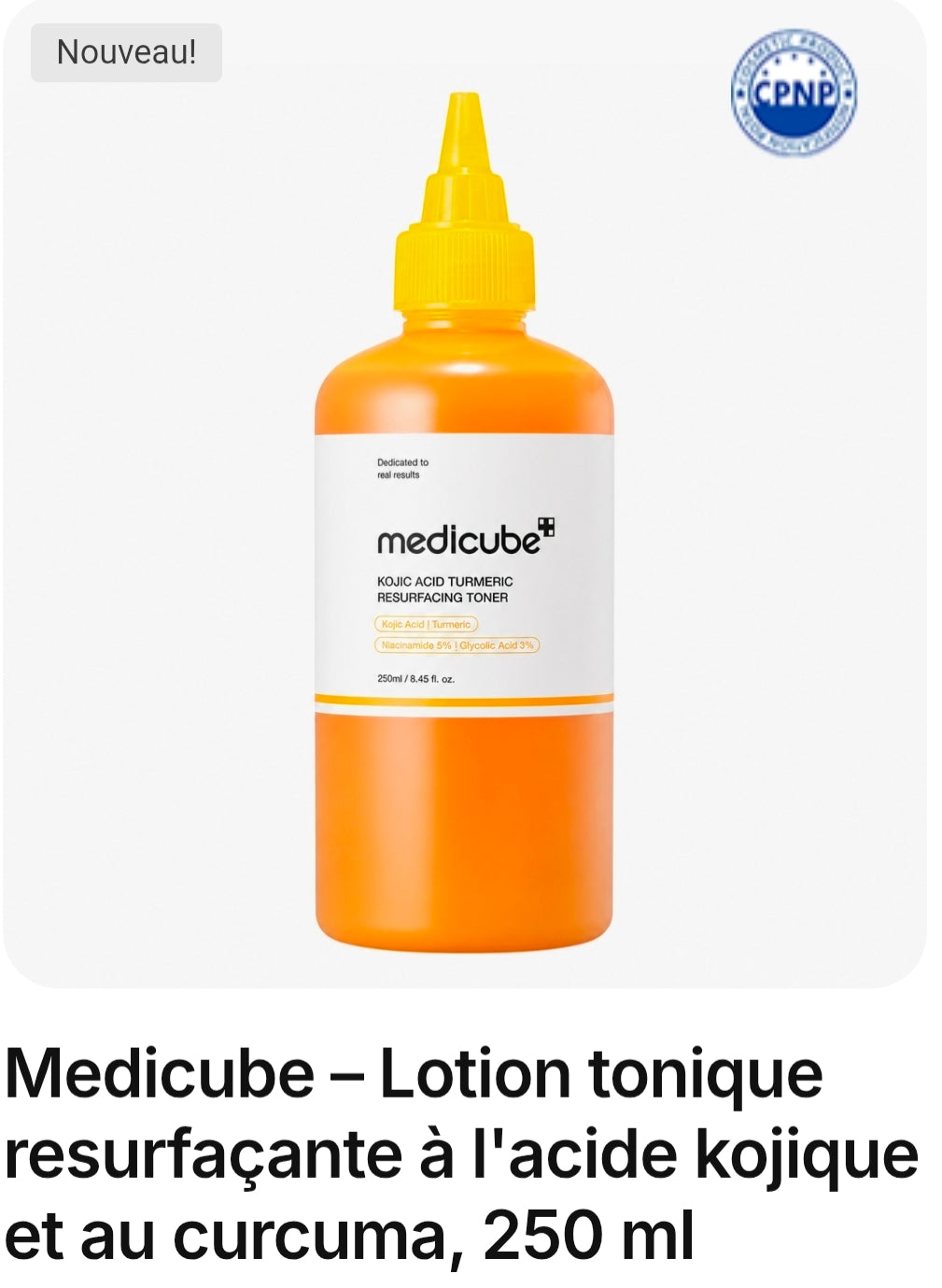 Medicube – Lotion tonique resurfaçante à l'acide kojique et au curcuma, 250 ml