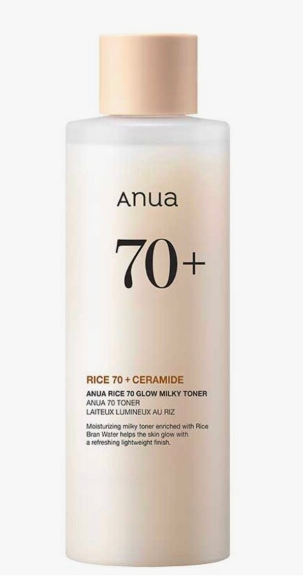 Anua – Lotion tonique lactée Rice 70 Glow, format mini, 40 ml