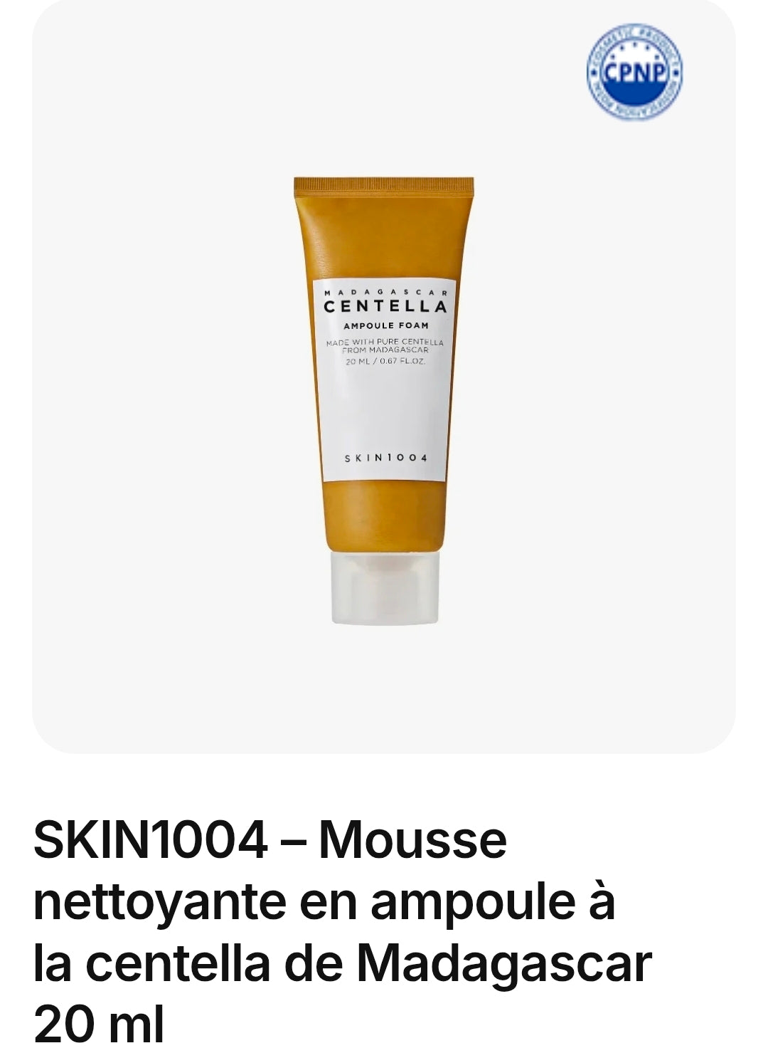 SKIN1004 – Mousse nettoyante en ampoule à la centella de Madagascar 20 ml
