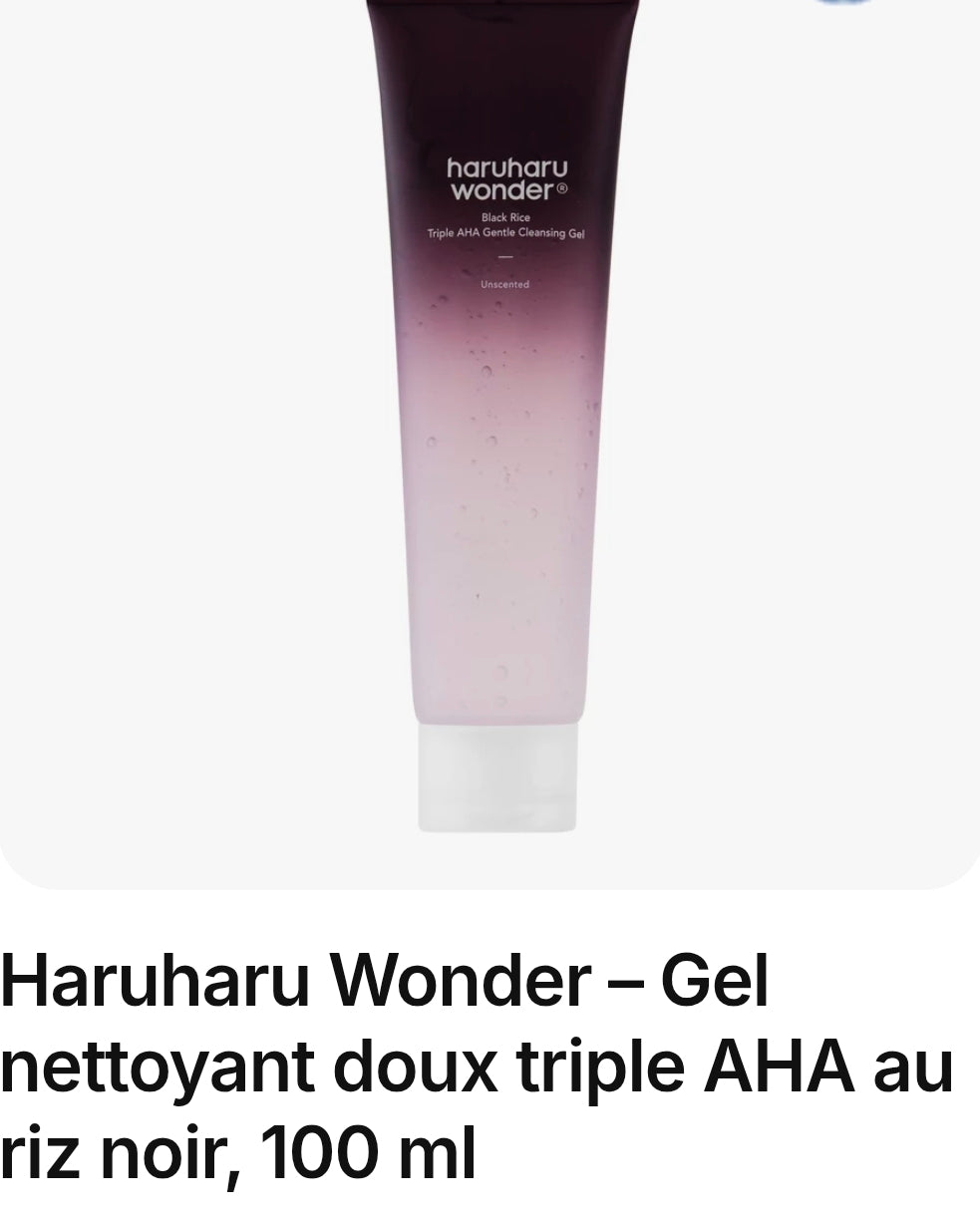 Haruharu Wonder – Gel nettoyant doux triple AHA au riz noir, 100 ml